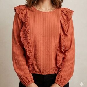 ANTHROPOLOGIE| Bohemian Rust-Orange Top With Ruffles- Sz S